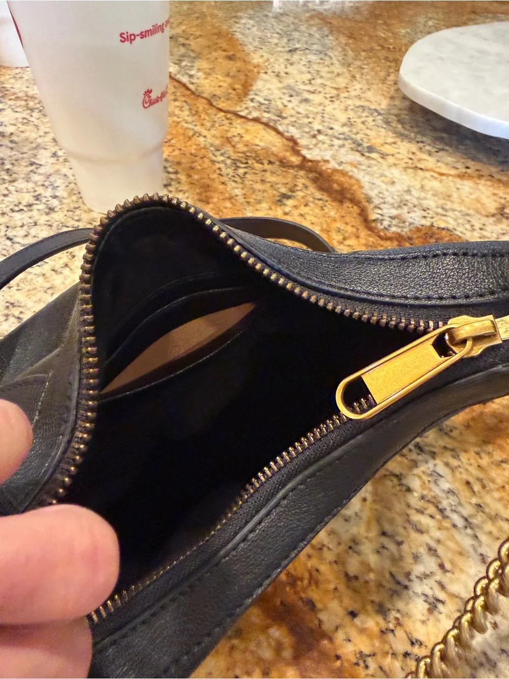 Gucci Black Leather Crossbody with Gold Chain